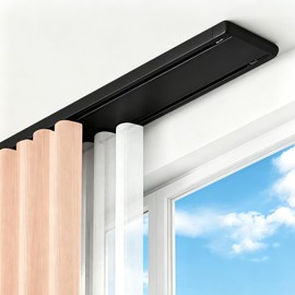 Double Row Ceiling Mount Curtain Track Rods for Windows,Black 9-12FT Adjustable Floor to Rieles Para Cortinas Corredizas de Techo with Curtain Slider Rieles Para Cortinas for Hotel Hospital