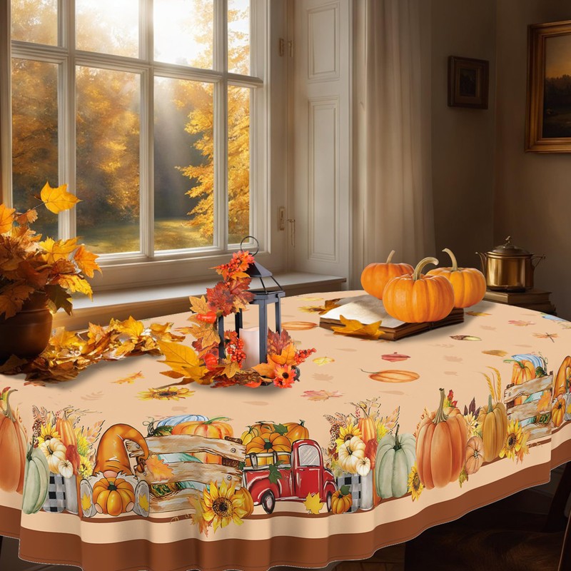 sgqjdpmc Thanksgiving Harvest Tablecloth Fall Oval Table Cloth Autumn Leaves