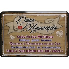 WOGEKA ART Retro Tin Sign – Grandmas Hausregeln – Funny Saying as Gift Idea for Decoration, 20 x 30 cm, Made of Metal in Vintage Design 1405