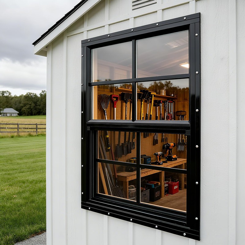 Shineforu 18" x 23" Black Shed Windows 2 Pack,Small Windows