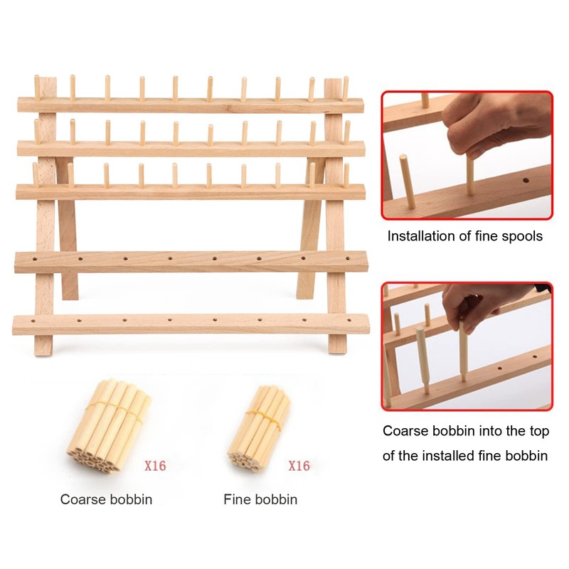 JasCherry Wooden Thread Spool Holder for Storing 46 Thread Spools