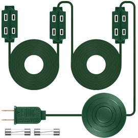 15 Ft Green Extension Cord for Christmas Tree with 9 Outlets and Foot Switch - UL Listed Indoor Extension Cord for Christmas Lights and Holiday Decorations with Spare Fuse Included (1 Pcs)
