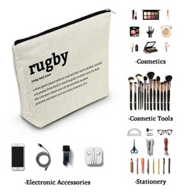 YULUENZE Rugby Presents Rugby Definition Canvas Makeup Bag Toiletry Zipper Pouch Birthday Present Rugby Cosmetic Bag for Women Rugby Lovers American Football Teammates Coach Rugby Fans