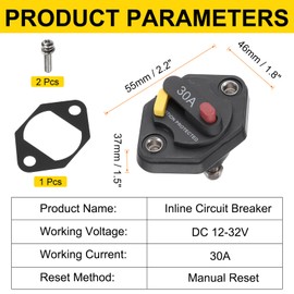 DMiotech 30A Circuit Breaker, 12-32V DC Automotive Inline Fuse Holders Inverter with Reset Button Rubber Pad Screws for Car Marine Boat Audio System Overload Protection