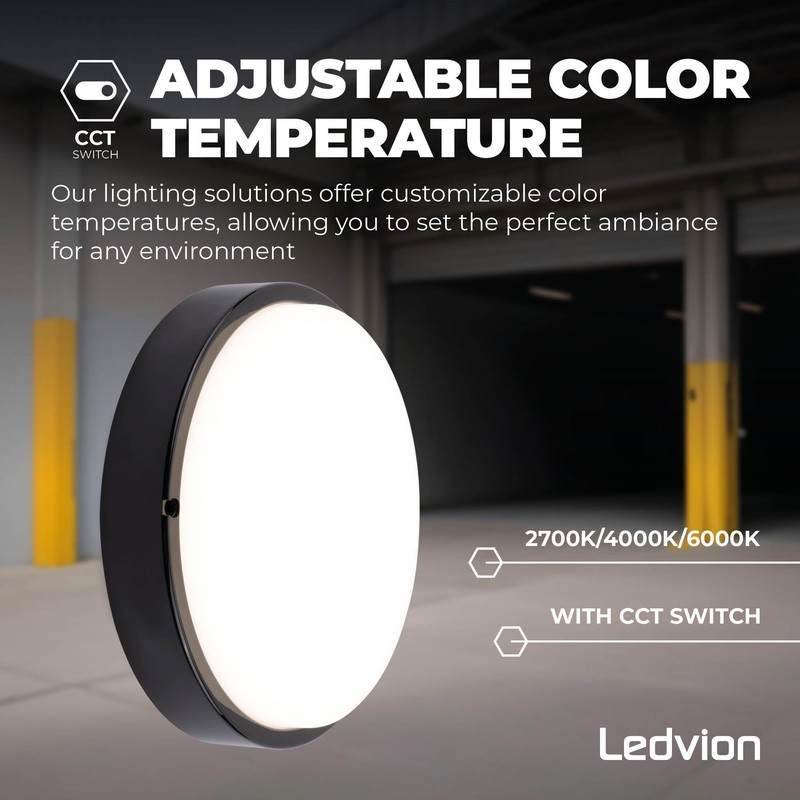 Ledvion - LED Bulkhead Ceiling Light Bathroom Black Diameter 28