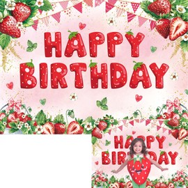 Strawberry Birthday Backdrop 7x5ft Strawberry Shortcake Party Background Berry Sweet One Girl Kids Happy Birthday Decorations Banner Photo Props Supplies