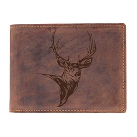 Green Burry Vintage Forest Deer H01 Leather Wallet Brown