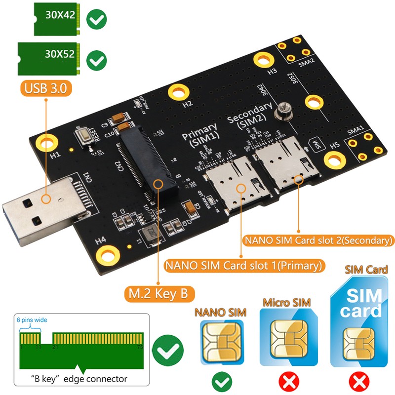 M.2 to USB 3.0 Adapter Push Connector for Dual SIM