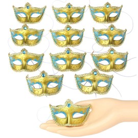 12pcs Masquerade Masks Party Decoration Small Masks Mardi Gras Party Favor (Set E-Blue)