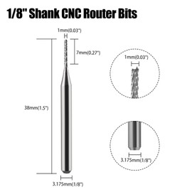 Trvoxviq End Mill CNC Router Bits, 3.175mm 1/8" Shank Corn Shaped Carbide Engraving Bit 1.0 mm Cutting Diameter Milling Cutter for PCB Plastic Fiber Wood (Pack of 10)