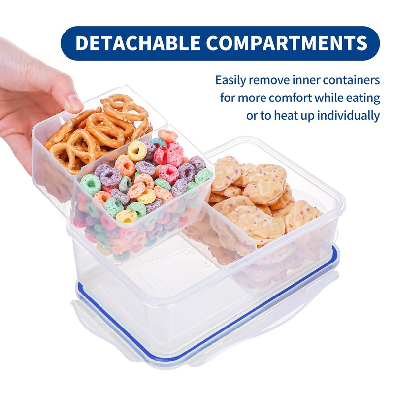 EASYLOCK 2 Pack 1150ML Microwavable Bento Lunch Box with 3