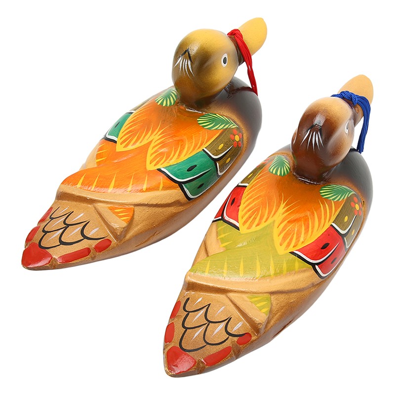 1 Pair Wooden Mandarin Duck Ornament Water Based Paint Romantic
