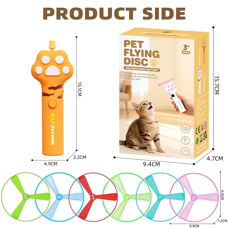 Wortade Cat Fetch Toy Launcher with 6 Flying Disc, Interactive