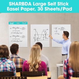 SHARBDA Lined Sticky Easel Pad, 25 in x 30 in,Flip Chart Paper,Sticky Chart Paper for Teachers, Large Self-Stick Easel Paper,Super Sticky & Bleed-Resistant,30 Sheets/Pad,10 Pads