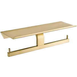 TRUSTMI Dual Roll Toilet Paper Holder with Phone Shelf, Utility 304 Stainless Steel Tissue Paper Dispenser, Rust-Proof, Brushed Gold