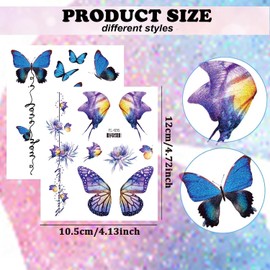 RabbFit 12 Sheets Glitter Butterfly Temporary Tattoo Stickers for Women Girls Butterfly Face Tattoos Eyes Face Makeup Decoration Flash Fairy Wings