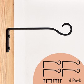 onsogi 6 Inch Iron Wall Hooks for Hanging Plant Lanterns, Plant Hanger Fence Metal Bracket for Bird Feeders, Wind Chimes, Mason Jar Sconces, Light Outdoor Indoor Rustic Home Decor, 4 Pack