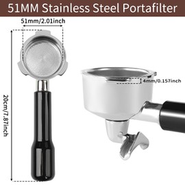 51mm Stainless Steel Portafilter with Double Spouts, 3 Ears Portafilter Compatible for CASABREWS CM5418, 3700Essential, 3700Pro and Mr. Coffee Espresso and Cappuccino Machine