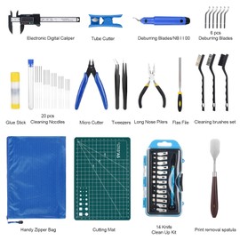 3D Printer Tools Kit, 3D Printing Accessory with 55Pcs Includes Deburring Tool, Caliper, Art Knife Set, Tube Cutter, Storage Bag Suitable for 3D Print Removing, Cleaning