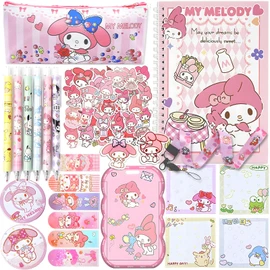 Melody School Supplies Set, Kawaii Cute Stationery Gift Set Including Gel Pens, Notebook,Pen Case,Stickers,Pins Badge,Lanyard,Sticky Note,Bookmark, Perfect Easter Birthday School Season Gifts for Kids