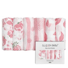 Gllqen Baby Muslin Cloths for Babies, 6 Pack Cotton Burp Cloths 70 cm x 70 cm, Absorbent and Breathable and Ideal for Cleaning, Wiping and Covering Newborn Babies (Flower)