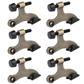 HOMOTEK 6 Pack Hinge Pin Antique Brass Door Stopper, Adjustable Deluxe Heavy Duty Door Stopper 2-1/2"x1-3/4”, with Black Rubber Bumper Tips