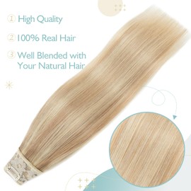 TESS Clip In Hair Extension,Hair Extensions Real Human Hair One Peice U-Shaped Balayage Straight Hairpieces for Women/Ladies/Girls(#18/613 Ash Blonde & Bleach Blonde,22Inch)