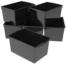 Storex Extra Large Book Bin, Black, 6-Pack