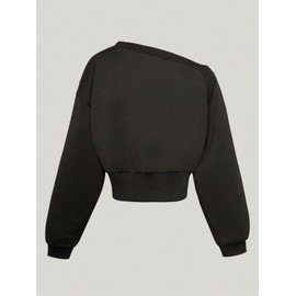 SOLY HUX Girl's Off The Shoulder Sweatshirt Long Sleeve Loose Casual Pullovers Fall Outfits Plain Black 16Y