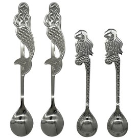 Maydahui 4 PCS Mermaid Spoon 18/10（304）Stainless Steel Fish Coffee Spoons Tableware Kitchen Tools Design for Dessert Drink Tea Ice Cream Soup
