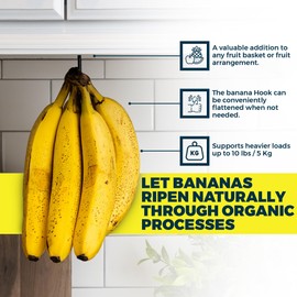 Banana Hanger (2 Pack) Under Cabinet Hook for Kitchen Items. Folds-up. Self-adhesive & Pre-drilled Holes (Screws Provided). Keep Items Fresh. (Black)