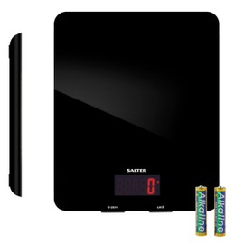 Salter 1150 BKDR Digital Kitchen Scales, Stylish Glass Design, Cooking Scale for Home/Kitchen, Measures Liquids & Fluids, Metric/Imperial, Add & Weigh Function, Red Easy Read Display, Black