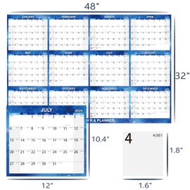 48" x 32" Large Erasable Calendar 2025-12 Month Wall Calendar 2025 from Jan. 2025 to Dec. 2025, Large Yearly Calendar for Wall, Dry Erase Calendar with 5 Markers and Round Stickers