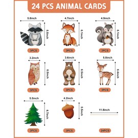 24pcs Woodland Baby Shower Decorations, Baby Shower Cupcake Toppers Floral Woodland Animal Centerpiece Sticks for Forest Friends Girls Baby Shower Wild One Camping Party Supplies