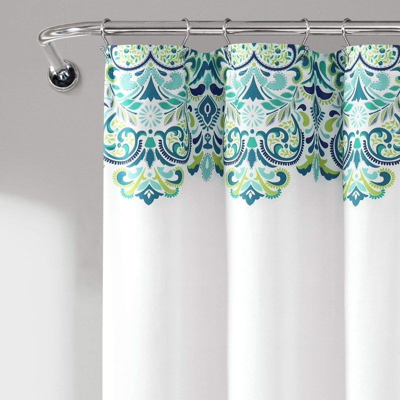 Lush Decor, Blue and Green Clara Shower Curtain-Fabric Colorful Boho