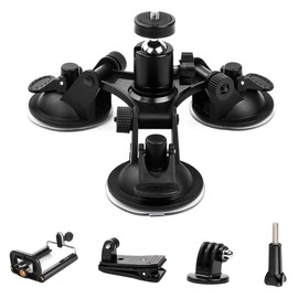 Triple Cup - Camera Suction Mount - Car Mount Triple Suction Cup Mount with 1/4 Threaded Head 360 Degree Tripod Ball Head