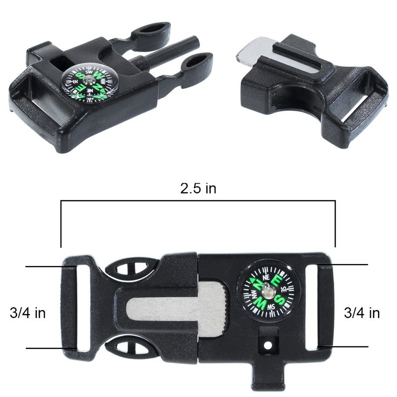 West Coast Paracord Emergency Whistle Buckle with Flint Scraper Compass