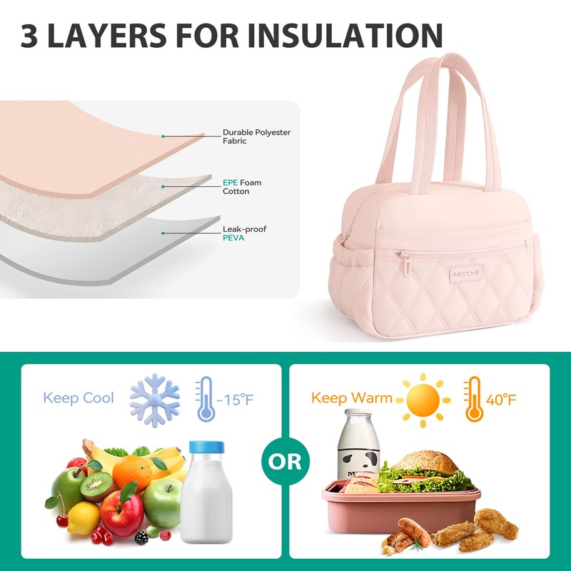 Veki Lunch Box for Women Men, Cute Reusable Insulated Lunch