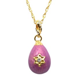 Keren Kopal Purple Egg Gold Star of David Pendant Necklace Fabrege Styled Love Gift for Her Wife Mother Special Charm Present Decorated with Crystals