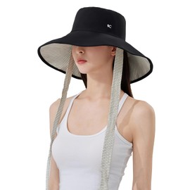 VVCsunshine Women's Striped Sun Hat, Wide Brim, UPF 50+ UV Blocking, Breathable Outdoor Bucket Hat (US, Alpha, One Size, Black)