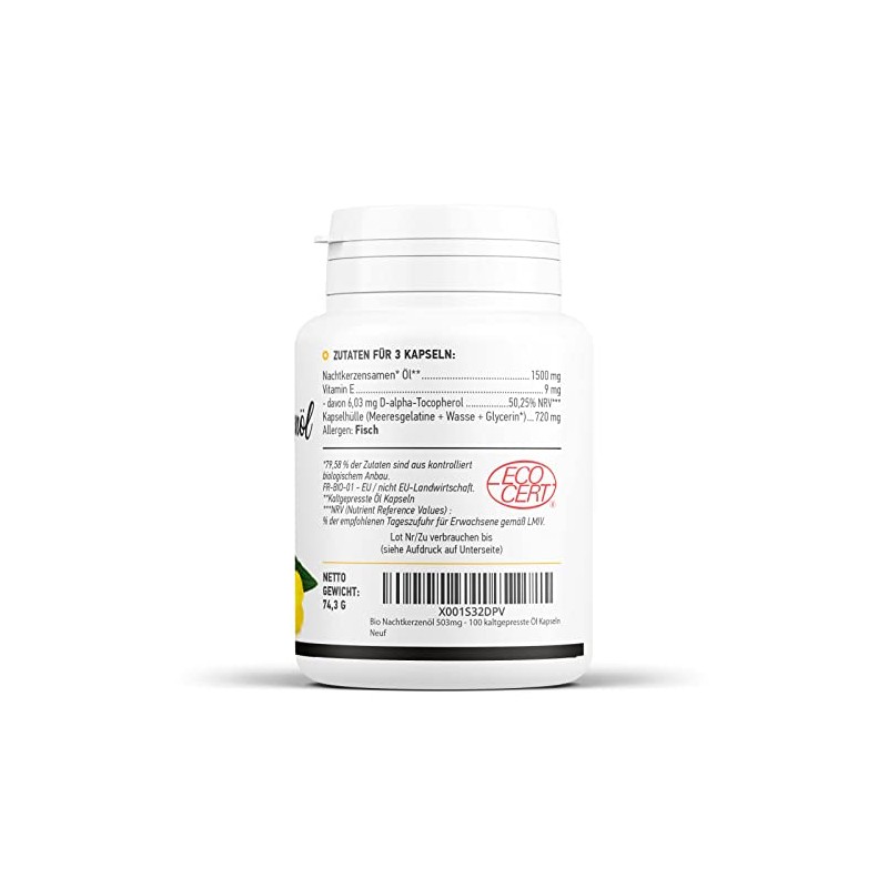 Organic Evening Primrose Oil 503 mg 100 Cold-Pressed Oil Capsules