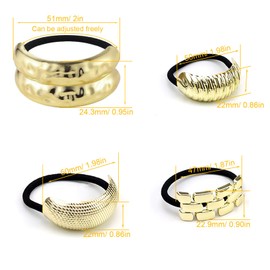LWLWA Hair Scrunchie 4 Pieces, Zinc Alloy Hair Rings, Elastic Metal Geometric Elastic Hair Ties, 4 Styles, Golden Ponytail Hair Bobbles for Everyday, Sports and Learning