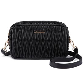 LOVEVOOK Quilted Crossbody Bags for Women, Small Vegan Leather Purse for Women, Cell Phone Shoulder Handbags with Adjustable Strap, Trendy Crossbody Purse for Gift, Black