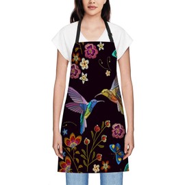 Smooffly Humming Bird and Tropical Flowers Apron,Adjustable Neck Bib Apron for Men Women,Suitable for Kitchen Cooking Waitress Chef Apron