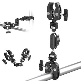NEEWER Double Super Clamp Camera Mount with Magic Arm, NATO Interface, Cold Shoes, 1/4" Locating Holes for ARRI, Desk Studio Photography Light Stand Pole Cross Bar Umbrella Holder Clamp Mount, UA060