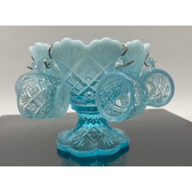 Mini Punch Set - Fan & Feather Pattern - Original Westmoreland - American Made - Mosser Glass USA (Aqua Opalescent)