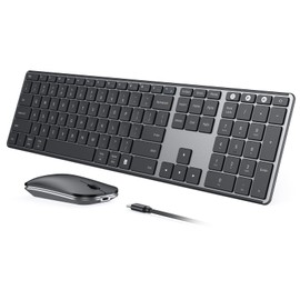 seenda Wireless Bluetooth Keyboard and Mouse Combo (USB + Dual BT), seenda Multi-Device Rechargeable Slim Keyboard and Mouse, Compatible for Win 7/8/10, MacBook Pro/Air, iPad, Tablet - Black Gray