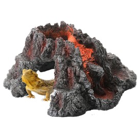 Paoleju Reptile & Amphibian Habitat Décor | Volcano Shape Aquarium Decorations Cave| Reptile Rock Hide Cave for Lizards, Bearded Dragon | Resin Fish Tank Cave