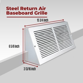 Fits 14x6 Duct Opening | Steel Triangular Baseboard Return Air Grille by Handua | Efficient Air Flow | Air Register Vent Cover Grill | 3-13/16" Depth | White | Outer Dimensions: 15-3/4" x 6-5/8"