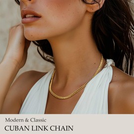 CROCHETFUN 14K Gold Chain for Women 4.4mm Cuban Link Chain for Men Stack and Shine Dainty Necklace for Womens Necklaces for Women Trendy 16-24 Inches (16 INCHES)